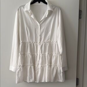 Elegant White Ruffle Button-Up Dress